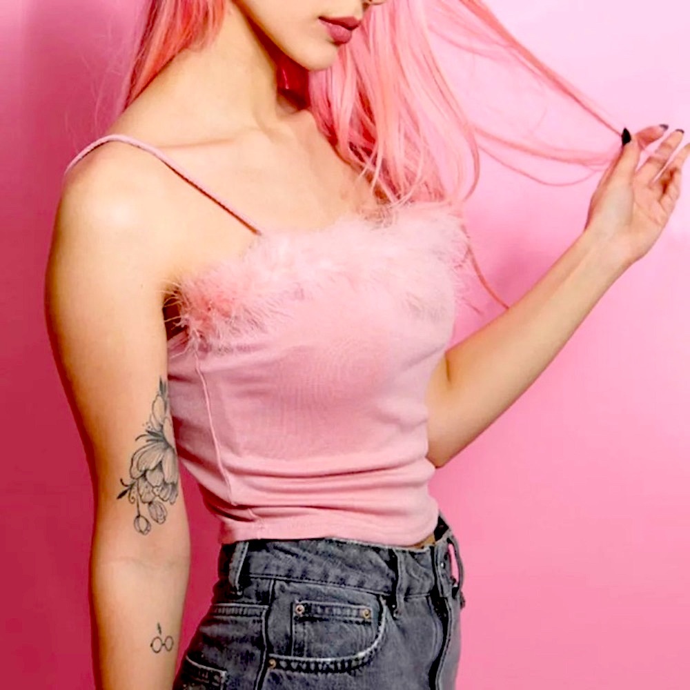 Pink feather trim cami - Picture 2 of 11